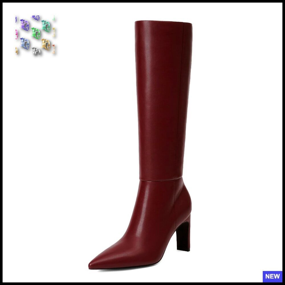 Knee High Boots Pointed Toe Chunky Heel Tall Boots Side Zipper Fall Long Boots